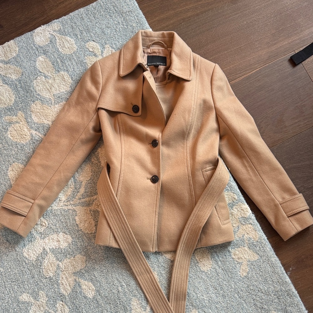 Banana Republic Tan Belted Wool Blend Pea Coat